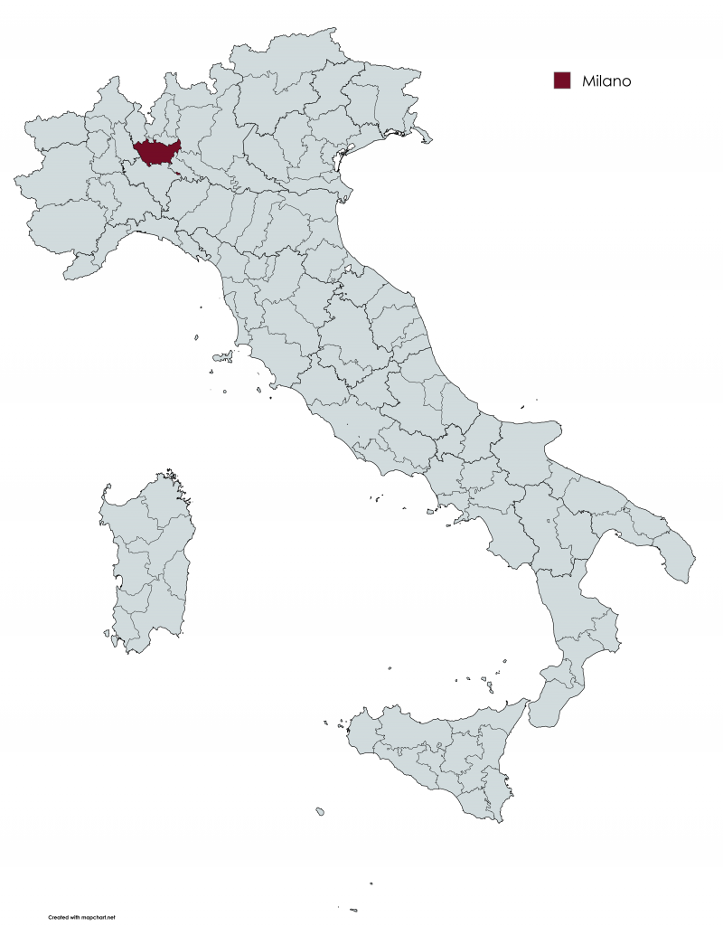 Karte Italien mit Standort von Barba & Partner Rechtsanwälte – Mailand